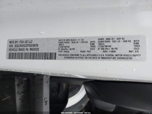 44262800 :رقم المزاد ، 3C6LRVDG2PE524976 vin ، 2023 Ram Promaster 2500 High Roof 159 Wb مزاد بيع
