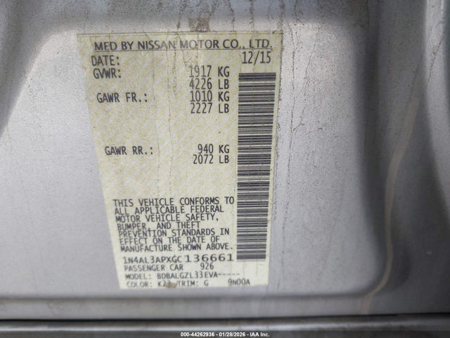 1N4AL3APXGC136661 Nissan Altima 2.5 S