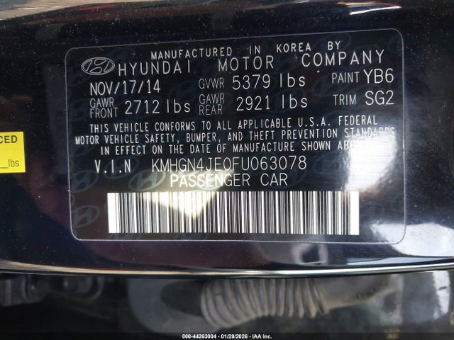 Aukcja sprzedaży 2015 Hyundai Genesis 3.8, vin: KMHGN4JE0FU063078, numer aukcji: 44263004