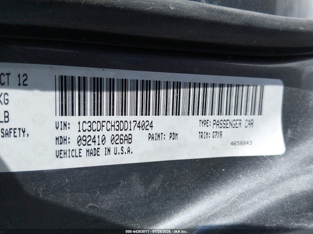 2013 Dodge Dart Limited მანქანა იყიდება აუქციონზე, vin: 1C3CDFCH3DD174024, აუქციონის ნომერი: 44263011
