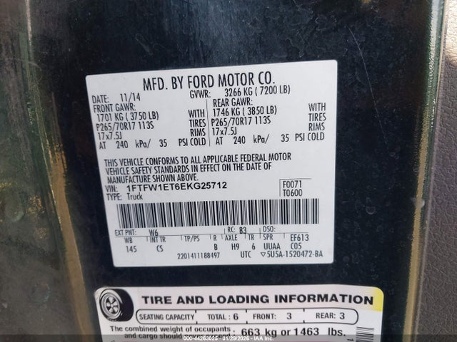 1FTFW1ET6EKG25712 Ford F-150 Xl