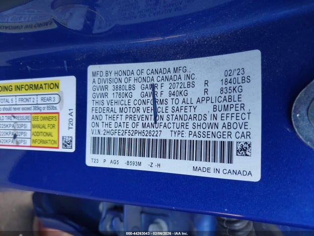 Honda Civic Sport 2023 2HGFE2F52PH526227 Image 9