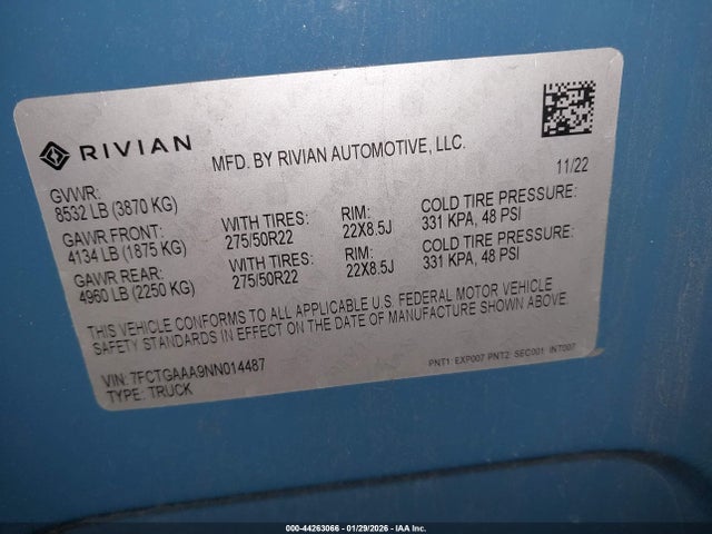 2022 RIVIAN R1T 7FCTGAAA9NN014487 Photo 8