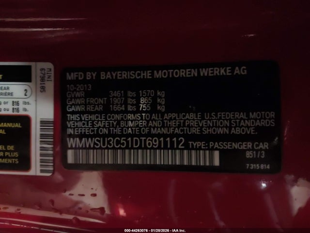 2013 MINI HARDTOP WMWSU3C51DT691112 Photo 8