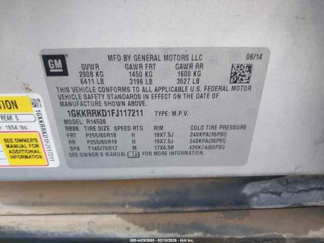 1GKKRRKD1FJ117211 GMC Acadia Slt-1