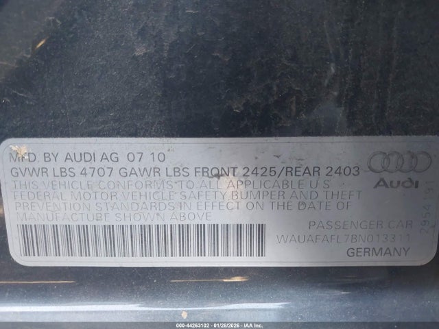 2011 AUDI A4 WAUAFAFL7BN013311 Photo 8