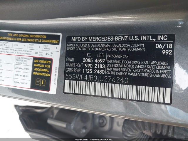 Aukcja sprzedaży 2018 Mercedes-benz C 300, vin: 55SWF4JB3JU276240, numer aukcji: 44263171