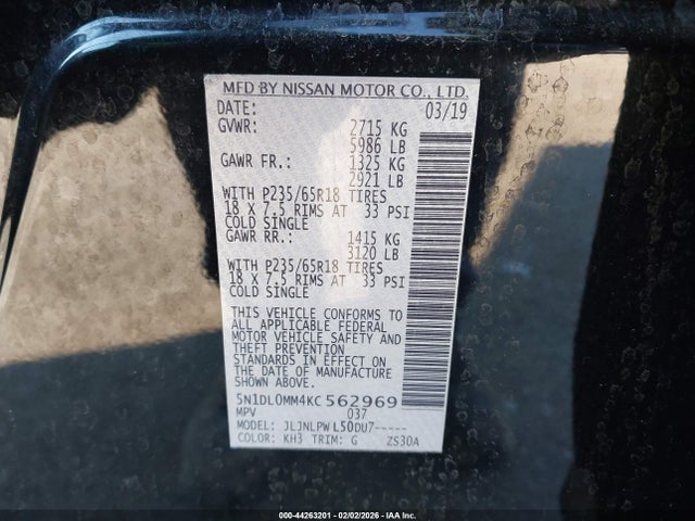 Продажа на аукционе авто 2019 Infiniti Qx60 Pure, vin: 5N1DL0MM4KC562969, номер лота: 44263201