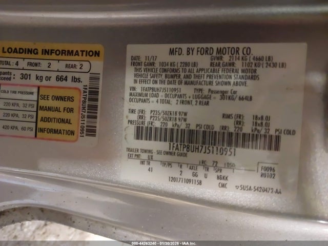 2018 FORD MUSTANG 1FATP8UH7J5110951 Photo 8