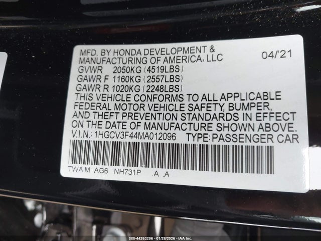 1HGCV3F44MA012096 Honda Accord Hybrid Ex