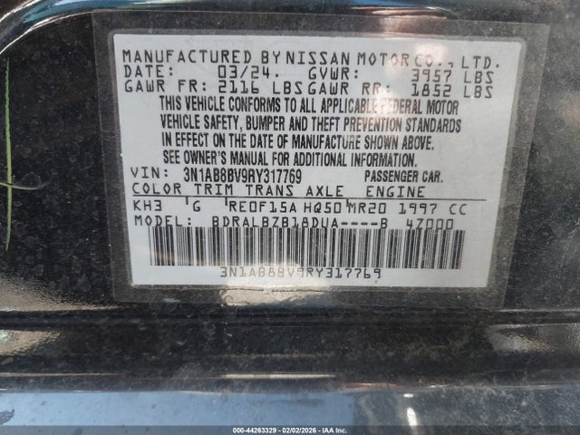 Продаж на аукціоні авто 2024 Nissan Sentra S Xtronic Cvt, vin: 3N1AB8BV9RY317769, номер лоту: 44263329