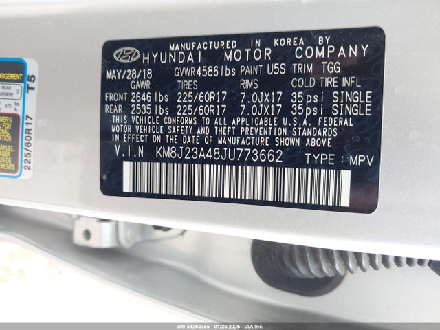 KM8J23A48JU773662 Hyundai TUCSON SE