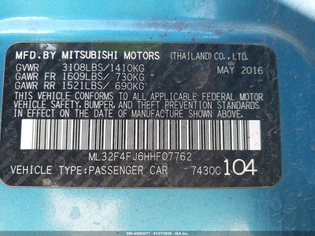 2017 MITSUBISHI MIRAGE G4 ML32F4FJ6HHF07762 Photo 8