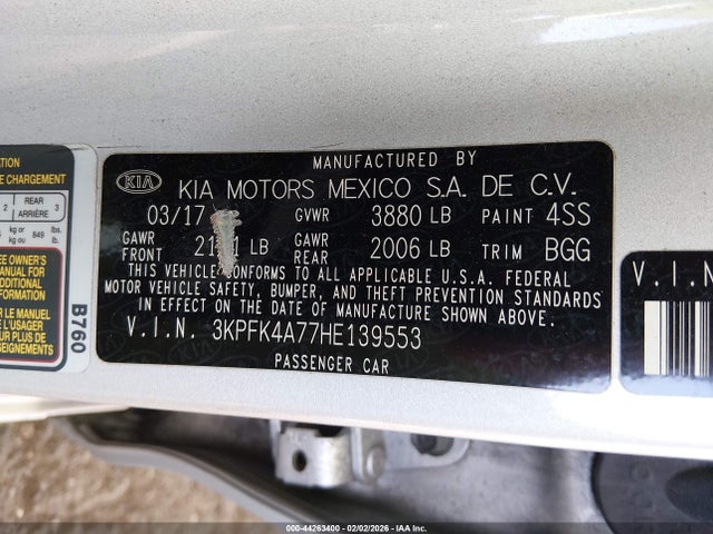 3KPFK4A77HE139553 KIA FORTE LX