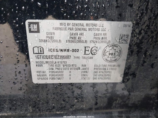 Aukcja sprzedaży 2014 Gmc Sierra 1500 Sle, vin: 1GTV2UEC7EZ395887, numer aukcji: 44263419