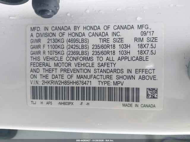 2HKRW2H85HH676471 Honda Cr-v Ex-l/ex-l Navi