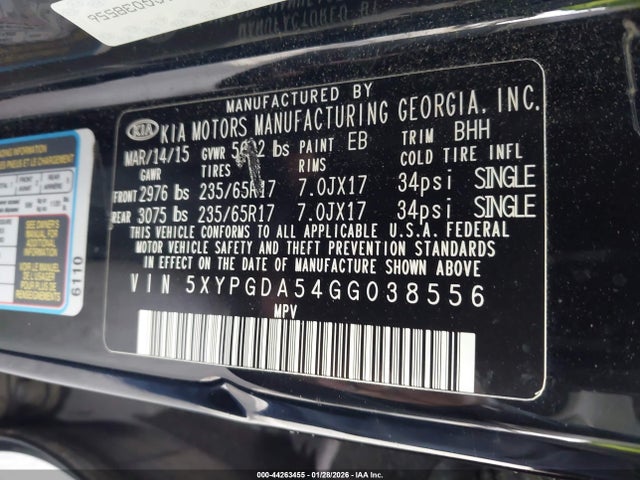 5XYPGDA54GG038556 KIA Sorento 3.3l Lx