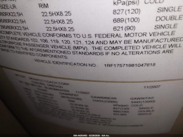 2008 Roadmaster Rail Monocoque მანქანა იყიდება აუქციონზე, vin: 1RF17571981047618, აუქციონის ნომერი: 44263492