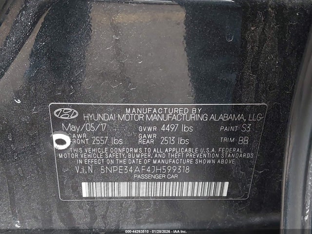 Aukcja sprzedaży 2018 Hyundai Sonata Sel, vin: 5NPE34AF4JH599318, numer aukcji: 44263510