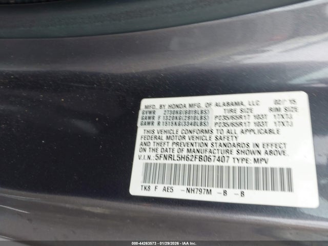 2015 HONDA ODYSSEY 5FNRL5H62FB067407 Photo 8