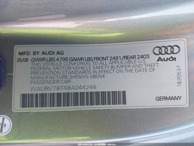 2008 AUDI S5 WAURV78T48A044246 Photo 8