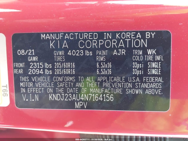 KNDJ23AU4N7164156 KIA SOUL LX