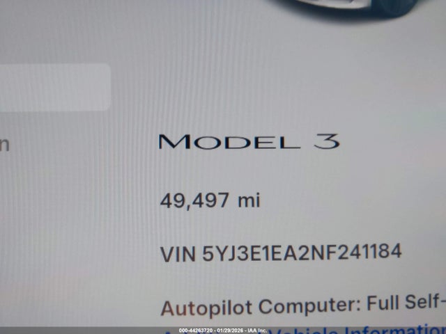 Продаж на аукціоні авто 2022 Tesla Model 3 Rear-wheel Drive, vin: 5YJ3E1EA2NF241184, номер лоту: 44263720