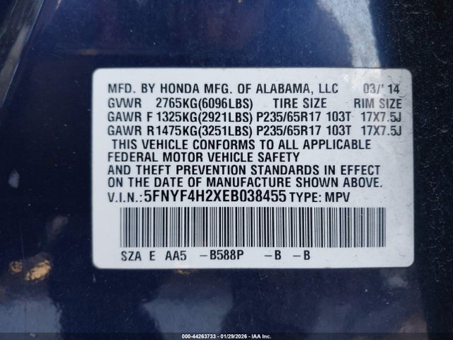 2014 HONDA PILOT 5FNYF4H2XEB038455 Photo 8