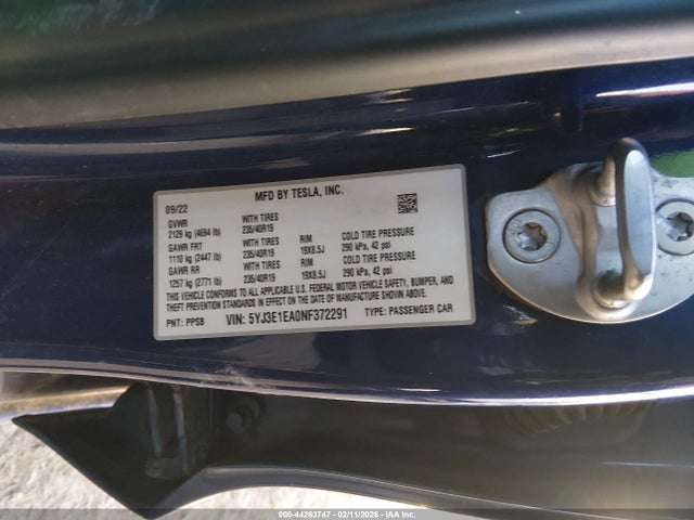 2022 TESLA MODEL 3 5YJ3E1EA0NF372291 Photo 8