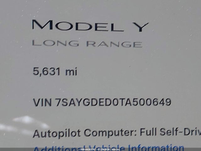 7SAYGDED0TA500649 Tesla Model Y