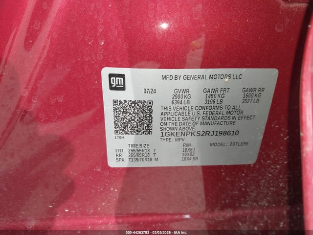 Продаж на аукціоні авто 2024 Gmc Acadia Awd At4, vin: 1GKENPKS2RJ198610, номер лоту: 44263793