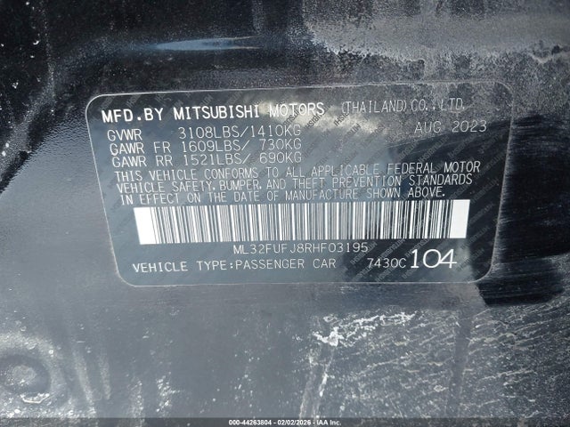 Продажа на аукционе авто 2024 Mitsubishi Mirage G4 Black Edition, vin: ML32FUFJ8RHF03195, номер лота: 44263804