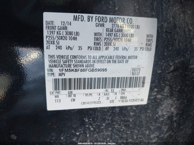 Продажа на аукционе авто 2015 Ford Explorer Limited, vin: 1FM5K8F88FGB59095, номер лота: 44263810
