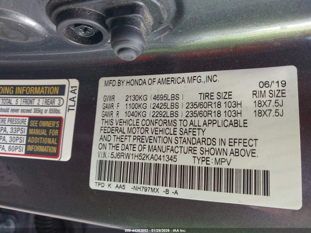 5J6RW1H52KA041345 Honda CR-V EX