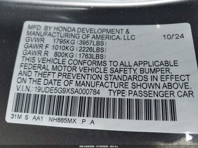 Aukcja sprzedaży 2025 Acura Integra Type S, vin: 19UDE5G9XSA000784, numer aukcji: 44263858