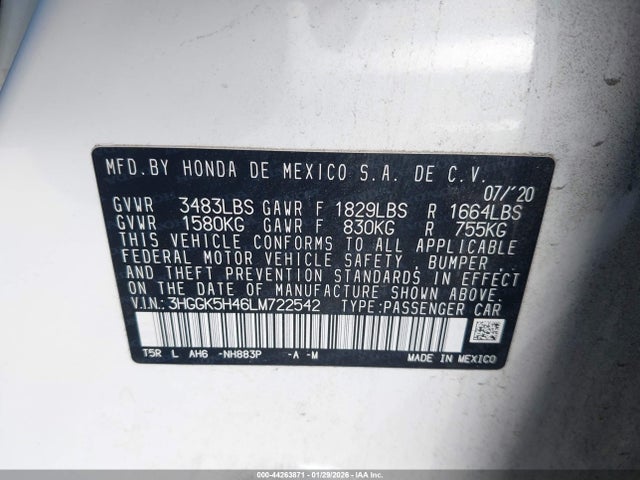 3HGGK5H46LM722542 Honda FIT LX