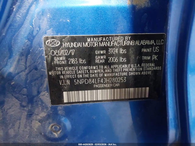 5NPD84LF4JH280253 Hyundai ELANTRA SEL