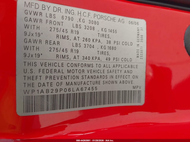 2006 PORSCHE CAYENNE WP1AB29P06LA67455 Photo 8