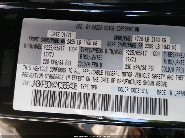Aukcja sprzedaży 2021 Mazda Cx-5 Touring, vin: JM3KFBCM4M0365408, numer aukcji: 44264013