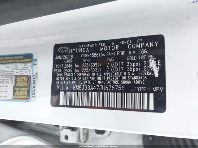 KM8J33A47JU676756 Hyundai TUCSON SEL