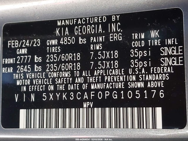 5XYK3CAF0PG105176 KIA Sportage Ex