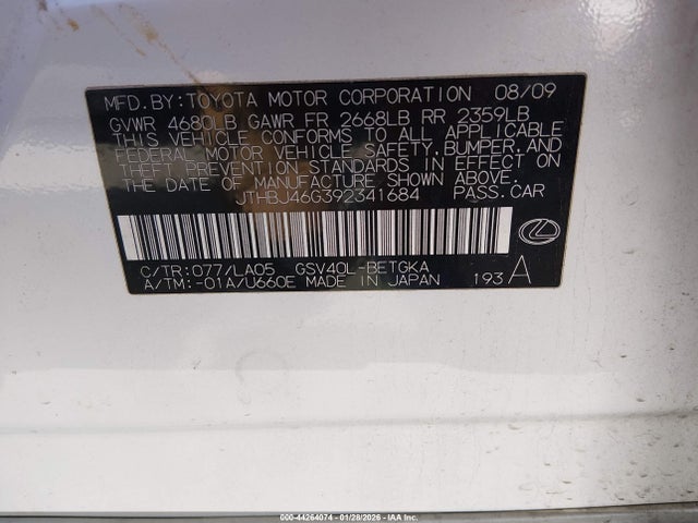 Aukcja sprzedaży 2009 Lexus Es 350, vin: JTHBJ46G392341684, numer aukcji: 44264074