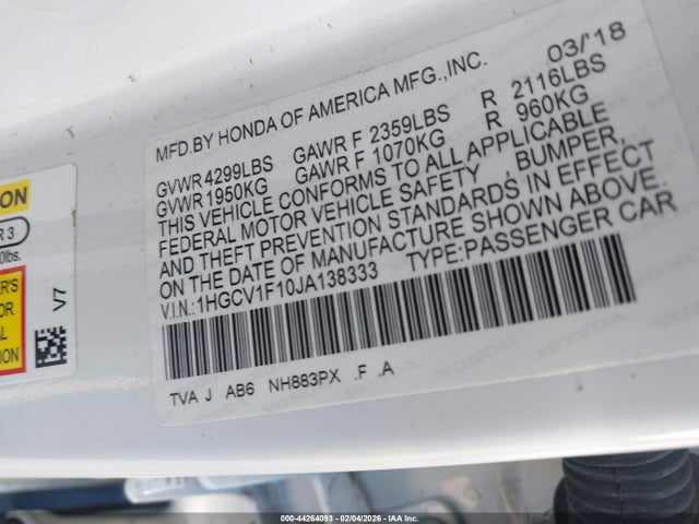1HGCV1F10JA138333 Honda ACCORD LX