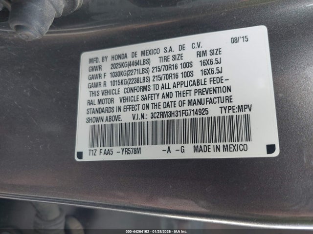 Honda CR-V LX 2015 3CZRM3H31FG714925 Image 9