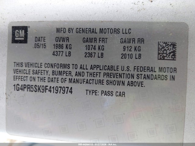 Aukcja sprzedaży 2015 Buick Verano Convenience Group, vin: 1G4PR5SK9F4197974, numer aukcji: 44264113