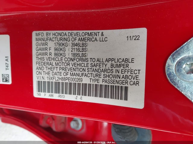 19XFL2H88PE000269 Honda Civic Sport