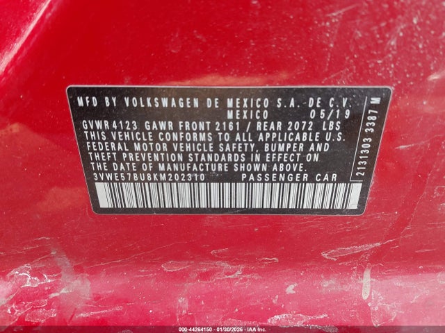 Aukcja sprzedaży 2019 Volkswagen Jetta 1.4t Sel, vin: 3VWE57BU8KM202310, numer aukcji: 44264150