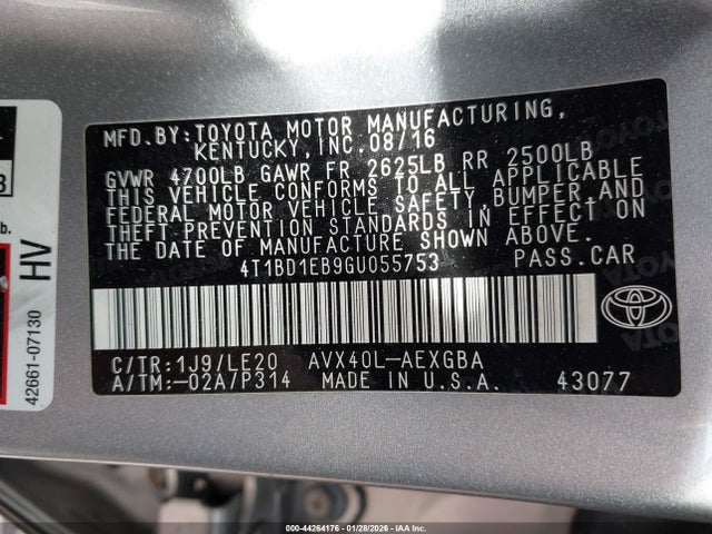 4T1BD1EB9GU055753 Toyota Avalon Hybrid Xle Premium