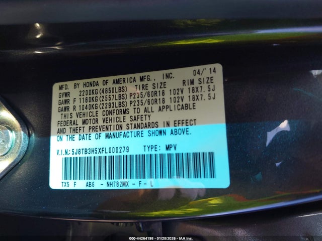 2015 ACURA RDX 5J8TB3H5XFL000279 Photo 8