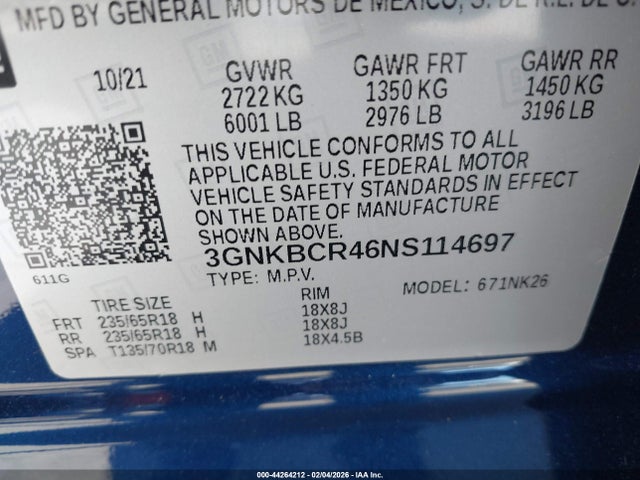 3GNKBCR46NS114697 Chevrolet Blazer Fwd 2lt